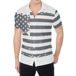 Grey Grunge American Flag Print Men's Shirt