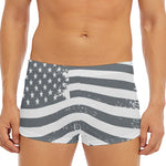 Grey Grunge American Flag Print Men's Short Boxer Briefs