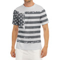 Grey Grunge American Flag Print Men's Short Sleeve Rash Guard
