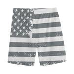 Grey Grunge American Flag Print Men's Sports Shorts