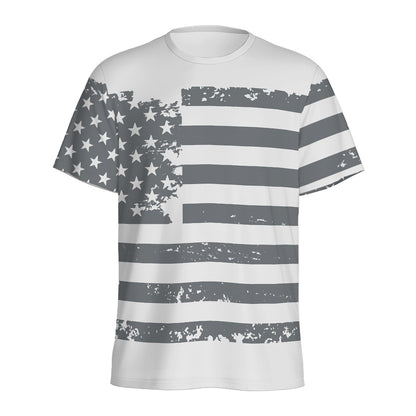 Grey Grunge American Flag Print Men's Sports T-Shirt