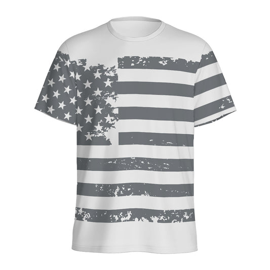 Grey Grunge American Flag Print Men's Sports T-Shirt