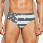 Grey Grunge American Flag Print Men's Swim Briefs