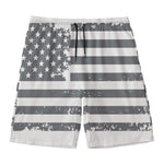 Grey Grunge American Flag Print Men's Swim Trunks