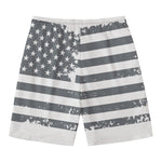 Grey Grunge American Flag Print Men's Swim Trunks