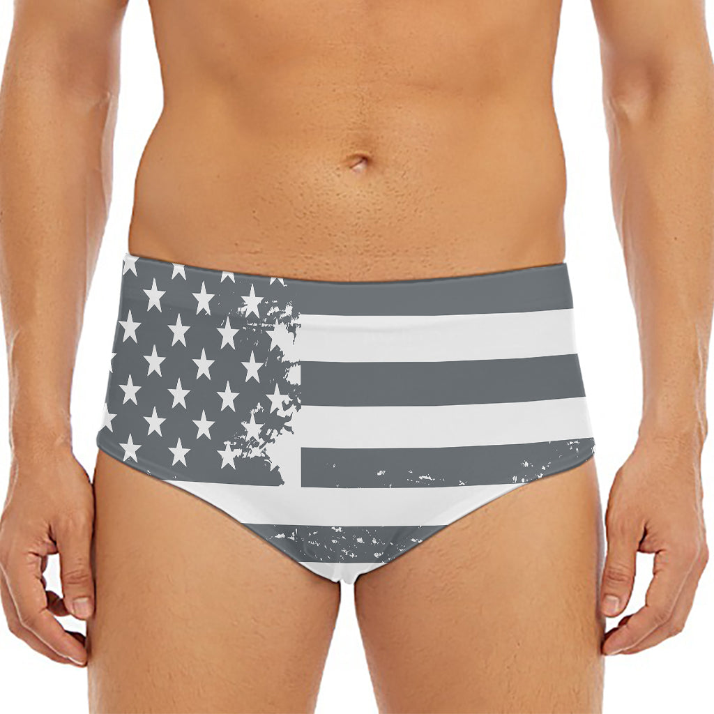 Grey Grunge American Flag Print Men's Triangle Swim Briefs