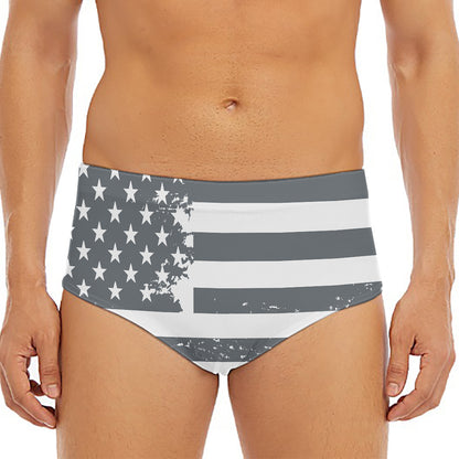 Grey Grunge American Flag Print Men's Triangle Swim Briefs