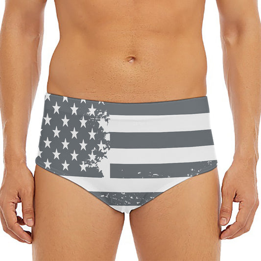 Grey Grunge American Flag Print Men's Triangle Swim Briefs