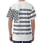 Grey Grunge American Flag Print Men's Velvet T-Shirt