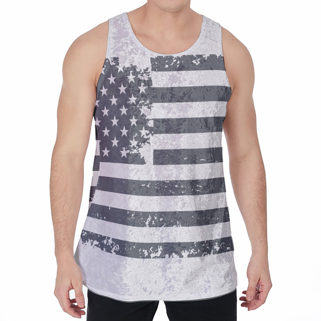 Grey Grunge American Flag Print Men's Velvet Tank Top
