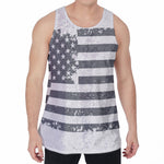 Grey Grunge American Flag Print Men's Velvet Tank Top