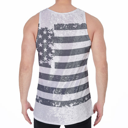 Grey Grunge American Flag Print Men's Velvet Tank Top
