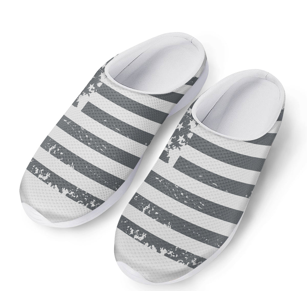 Grey Grunge American Flag Print Mesh Casual Shoes