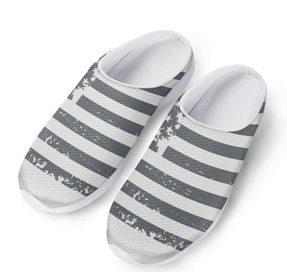 Grey Grunge American Flag Print Mesh Casual Shoes