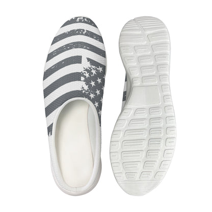 Grey Grunge American Flag Print Mesh Casual Shoes