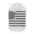 Grey Grunge American Flag Print Mesh Laundry Hamper