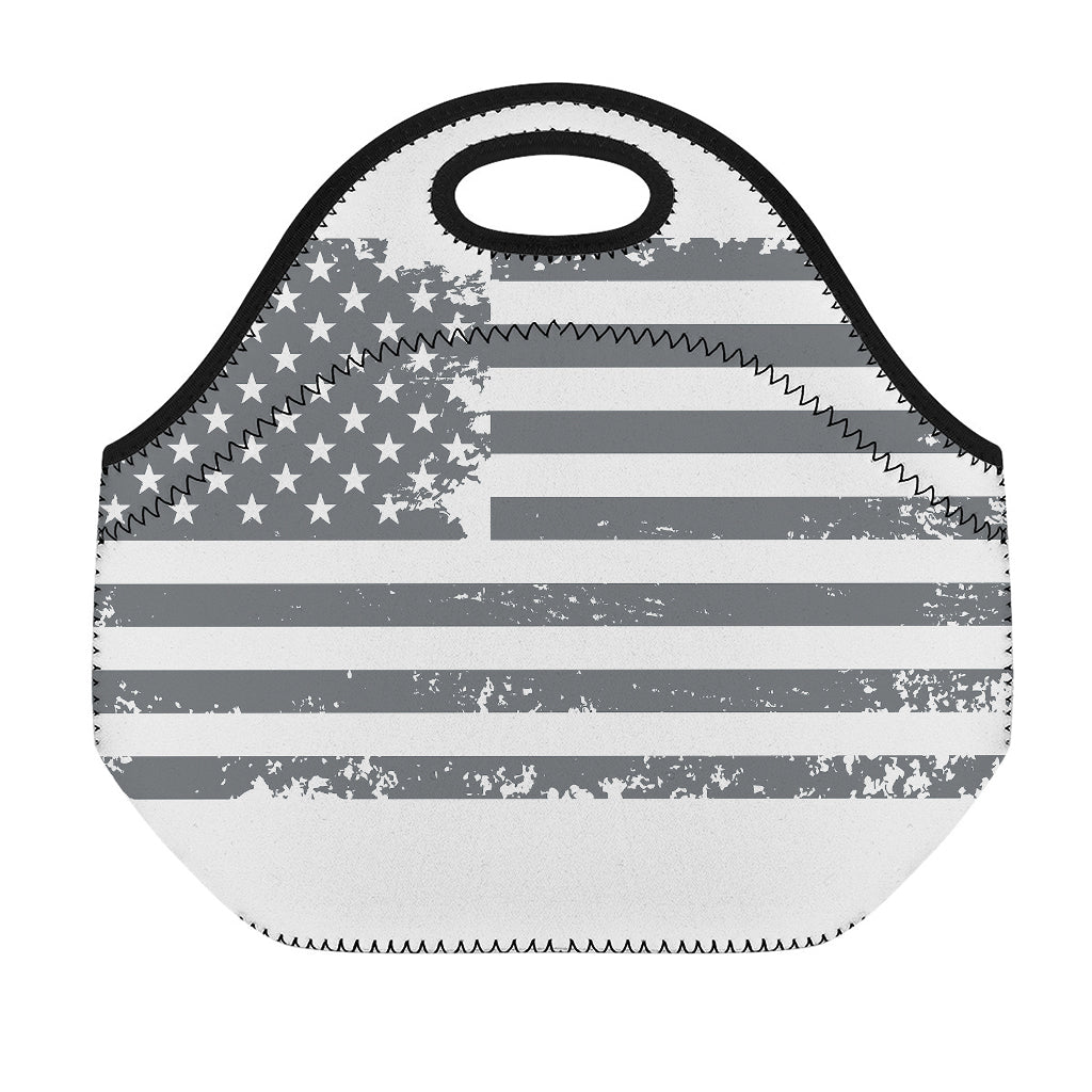 Grey Grunge American Flag Print Neoprene Lunch Bag