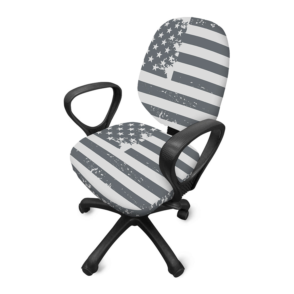 Grey Grunge American Flag Print Office Chair Cover