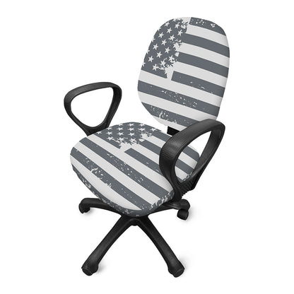 Grey Grunge American Flag Print Office Chair Cover