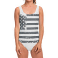 Grey Grunge American Flag Print One Piece Swimsuit