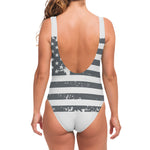 Grey Grunge American Flag Print One Piece Swimsuit