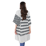 Grey Grunge American Flag Print Open Front Beach Cover Up