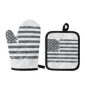 Grey Grunge American Flag Print Oven Mitt And Pot Holder Set