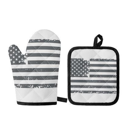 Grey Grunge American Flag Print Oven Mitt And Pot Holder Set