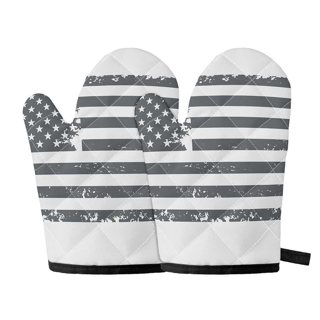 Grey Grunge American Flag Print Oven Mitts