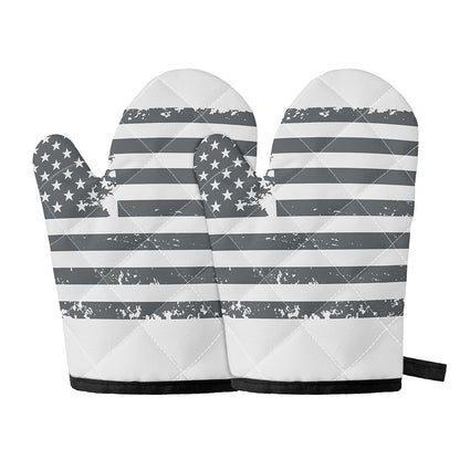 Grey Grunge American Flag Print Oven Mitts