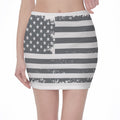 Grey Grunge American Flag Print Pencil Mini Skirt