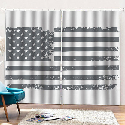 Grey Grunge American Flag Print Pencil Pleat Curtains
