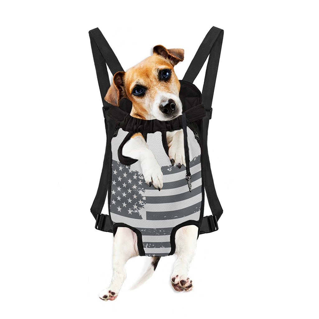 Grey Grunge American Flag Print Pet Carrier Backpack