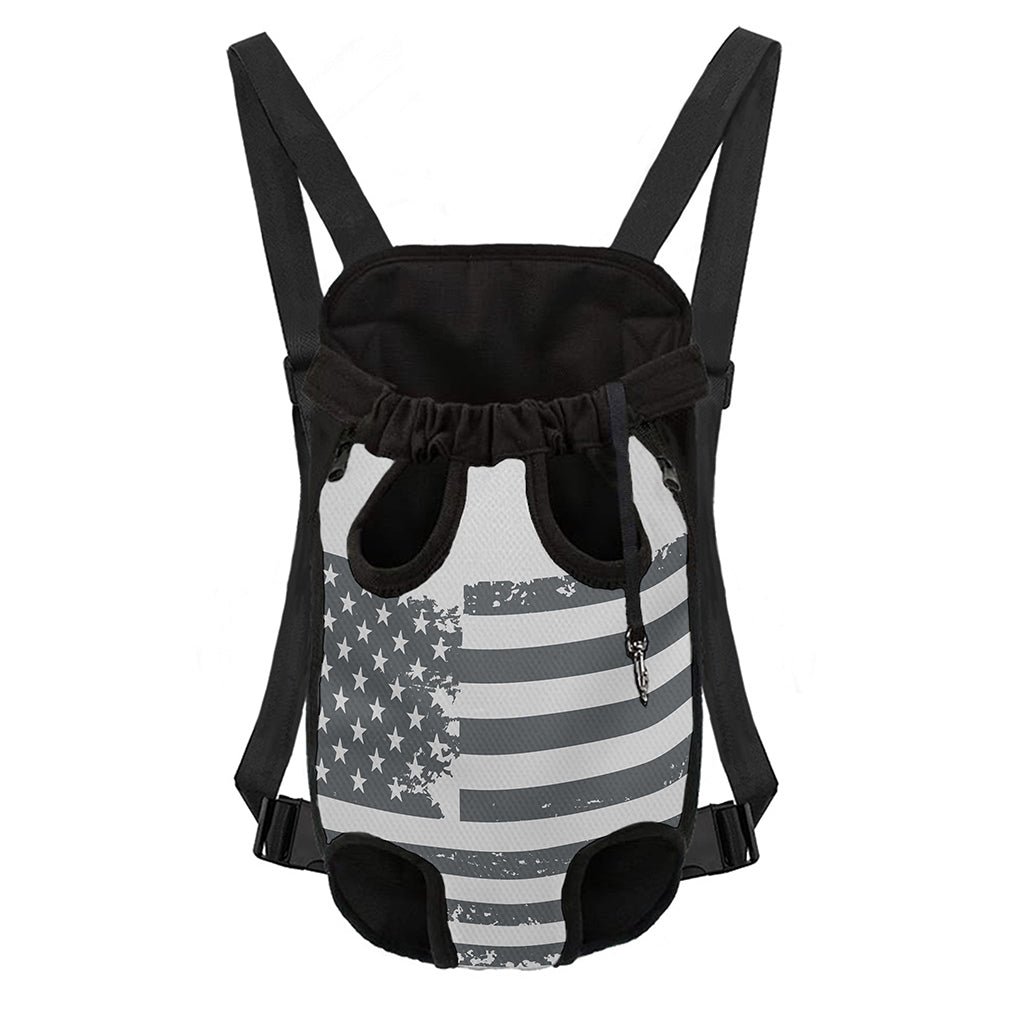 Grey Grunge American Flag Print Pet Carrier Backpack