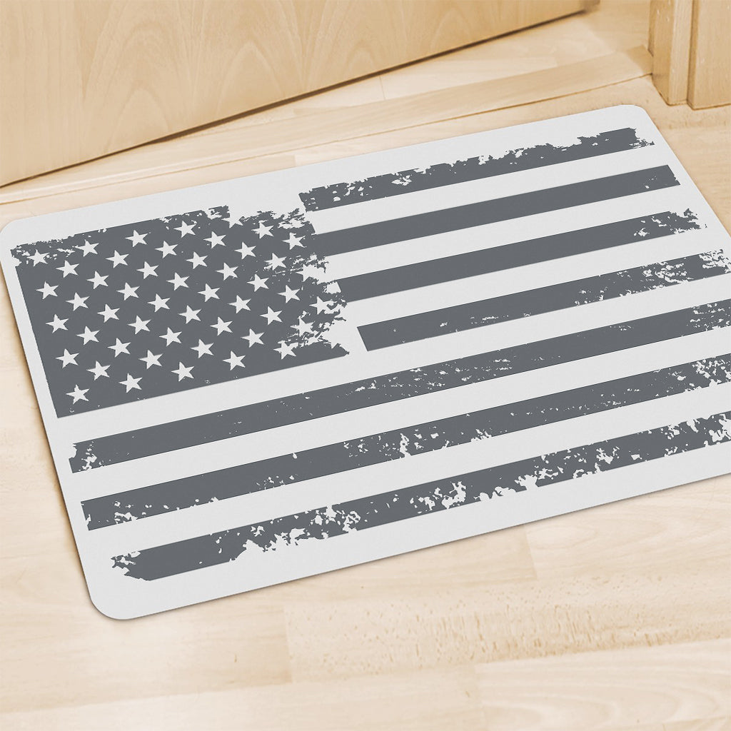 Grey Grunge American Flag Print Polyester Doormat