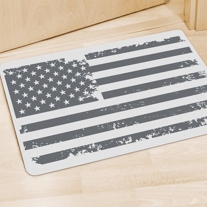 Grey Grunge American Flag Print Polyester Doormat