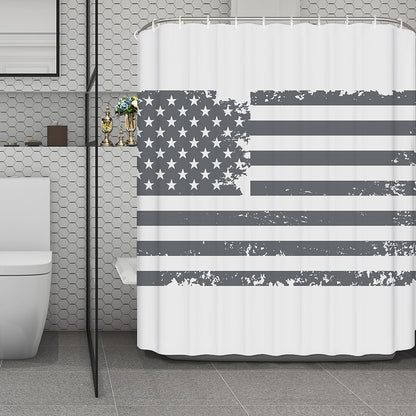 Grey Grunge American Flag Print Polyester Shower Curtain