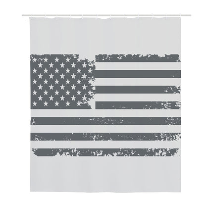 Grey Grunge American Flag Print Polyester Shower Curtain