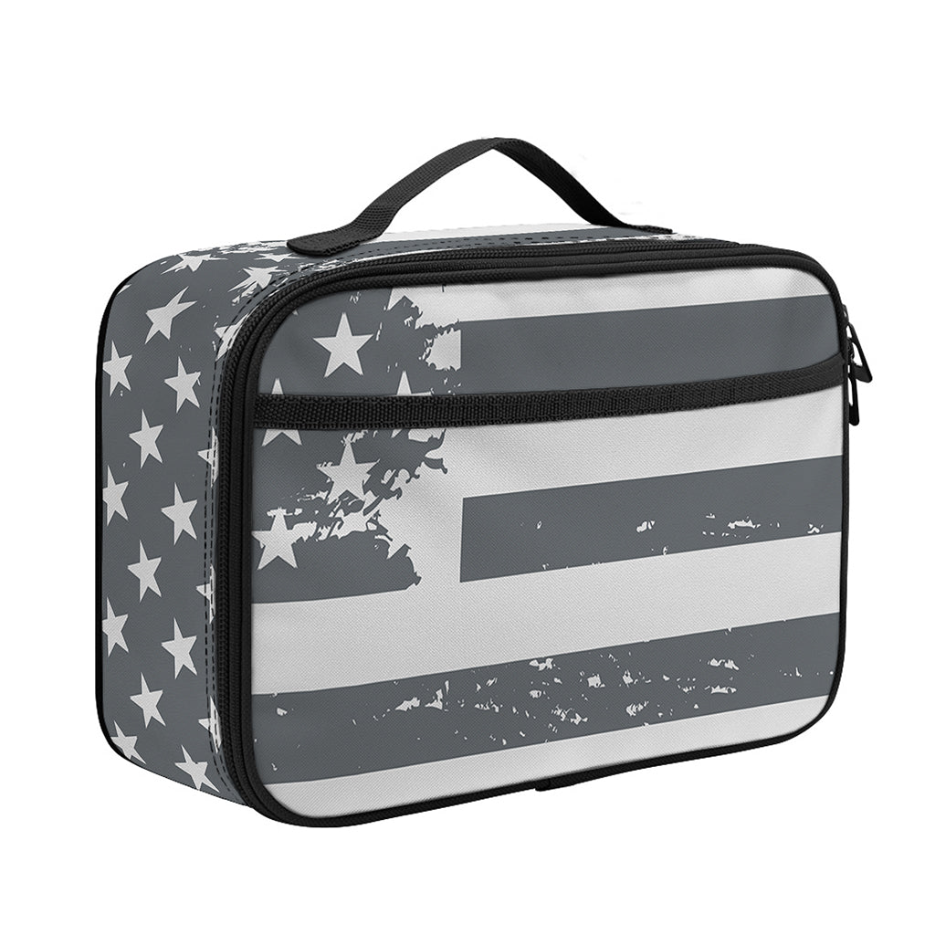 Grey Grunge American Flag Print Portable Lunch Bag