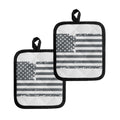 Grey Grunge American Flag Print Pot Holders