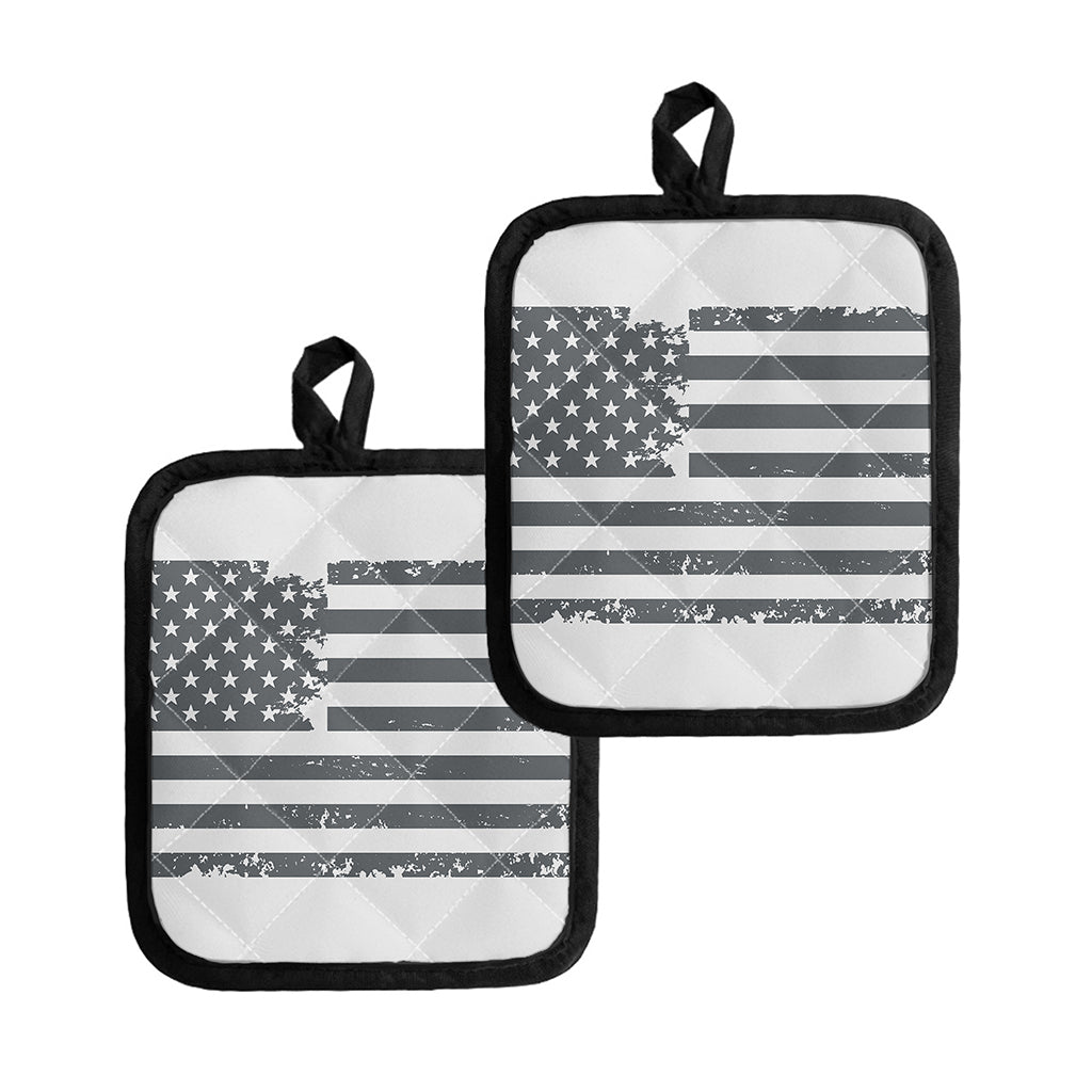 Grey Grunge American Flag Print Pot Holders