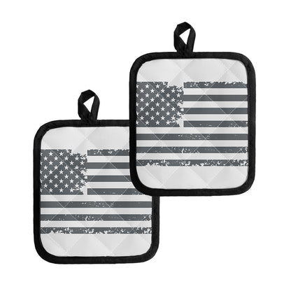 Grey Grunge American Flag Print Pot Holders
