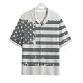 Grey Grunge American Flag Print Rayon Hawaiian Shirt