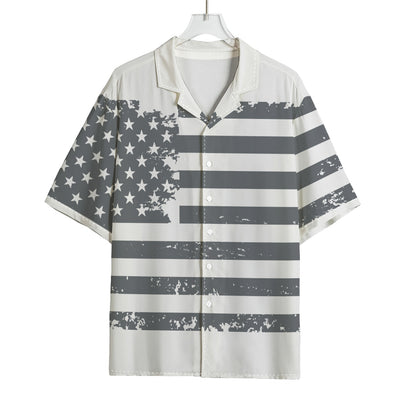 Grey Grunge American Flag Print Rayon Hawaiian Shirt