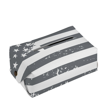 Grey Grunge American Flag Print Rectangle Tissue Box Cover