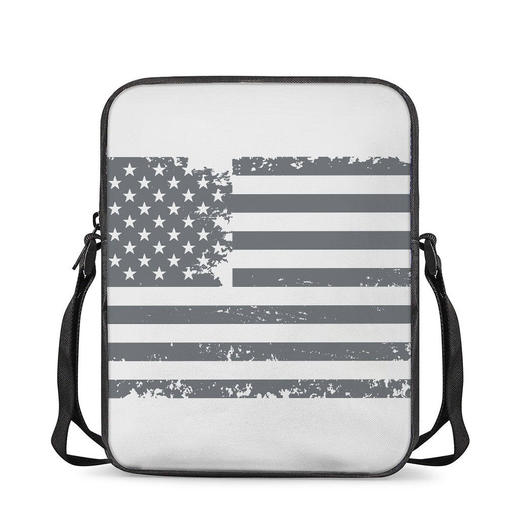 Grey Grunge American Flag Print Rectangular Crossbody Bag
