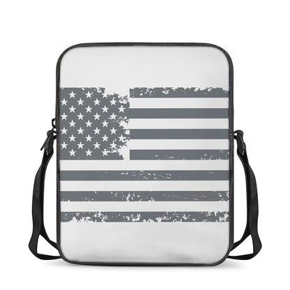 Grey Grunge American Flag Print Rectangular Crossbody Bag