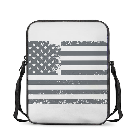 Grey Grunge American Flag Print Rectangular Crossbody Bag