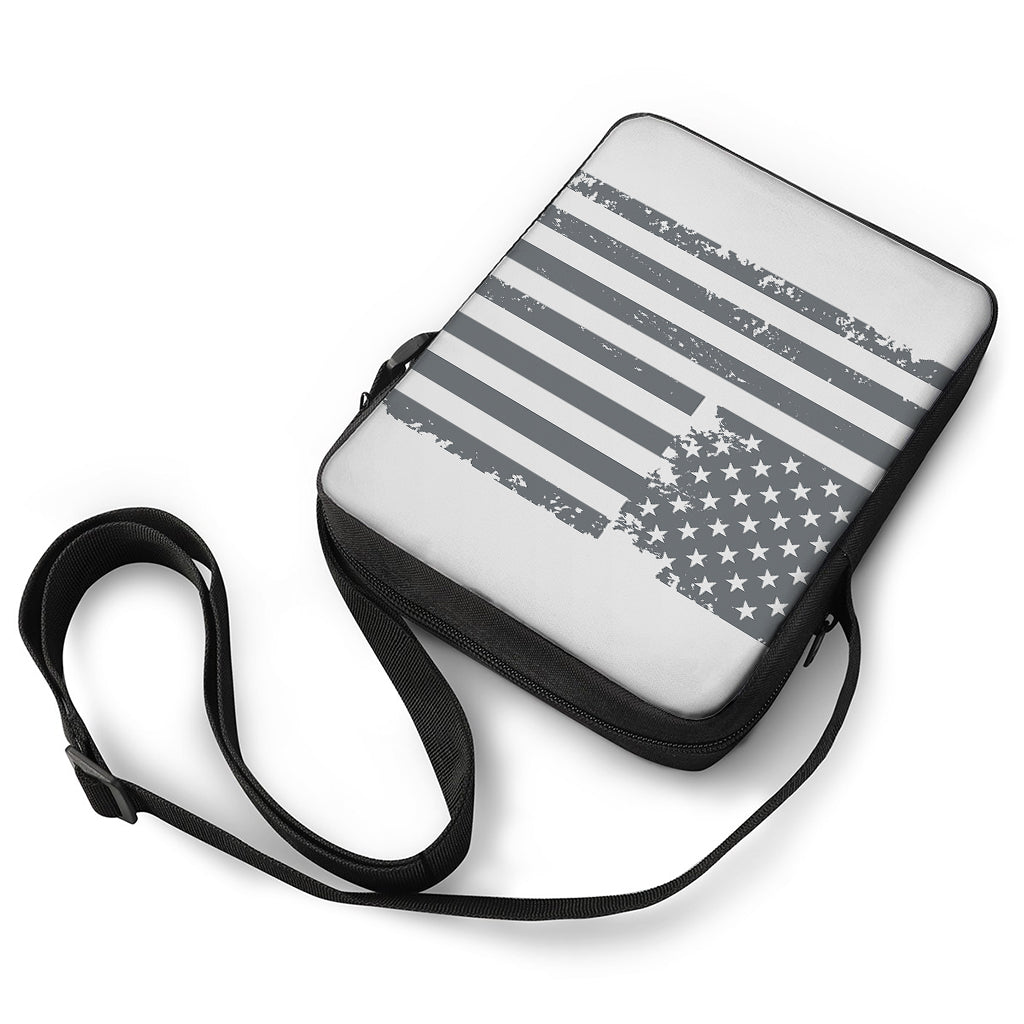 Grey Grunge American Flag Print Rectangular Crossbody Bag