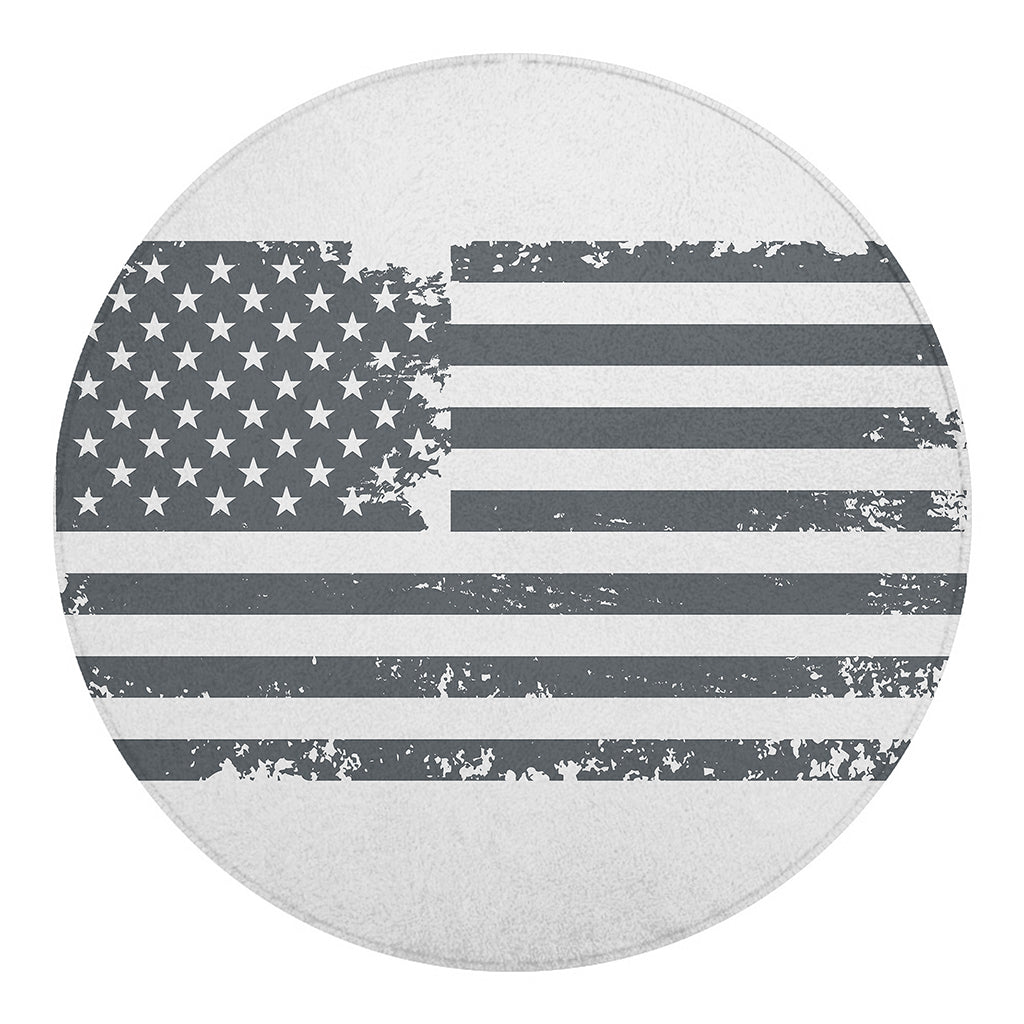 Grey Grunge American Flag Print Round Blanket
